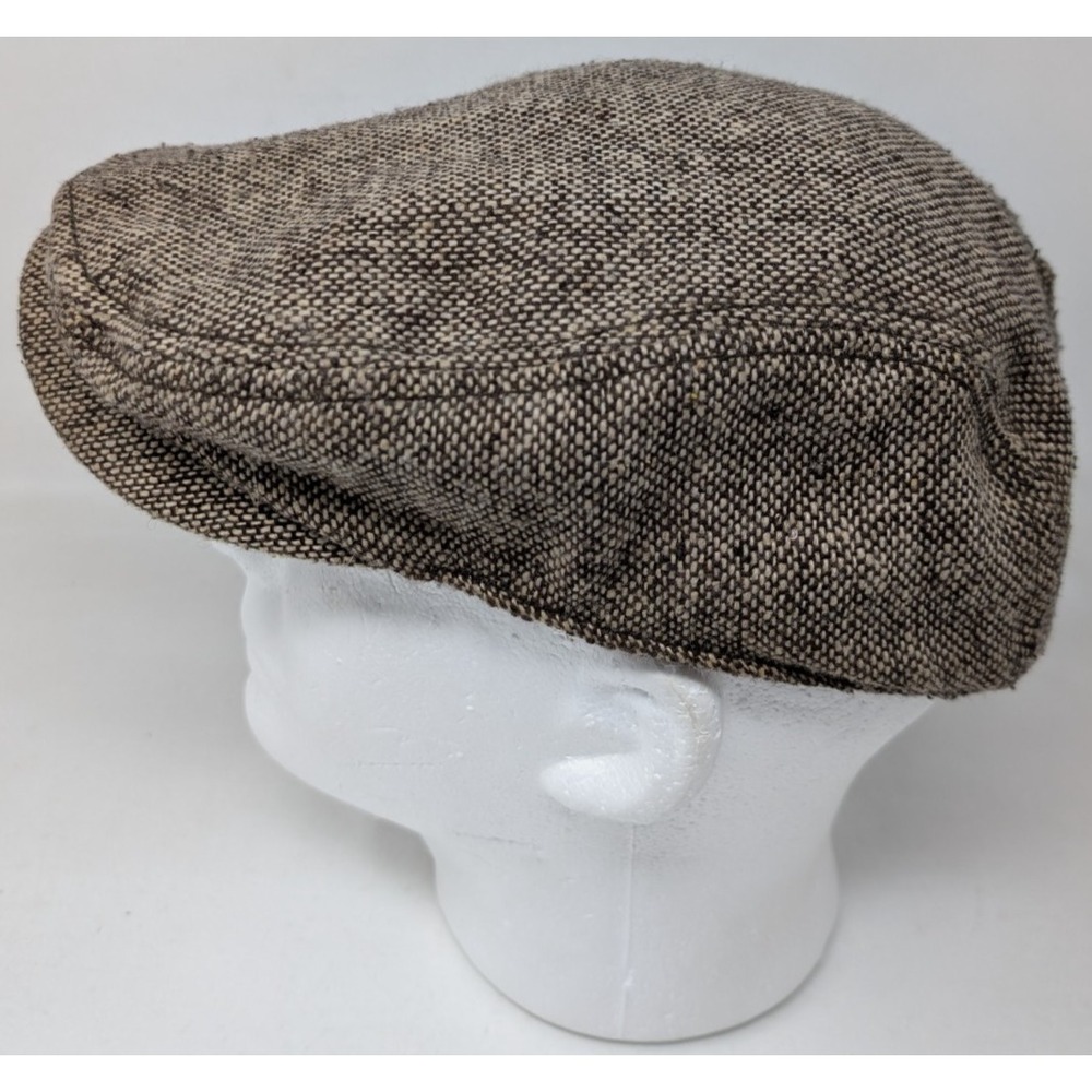 Newsboy Caddy Flat Cap Hat Men's Size Large XL‎ Wool Plaid Lined Brown Tweed VTG